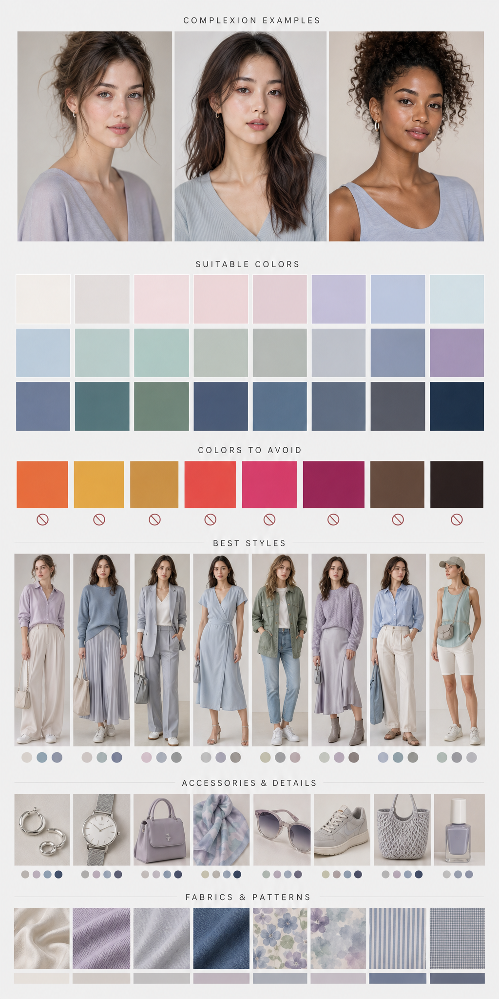 Create a vertical Pinterest-style fashion and beauty moodboard for the seasonal color type: Light Summer
Aspect ratio…
